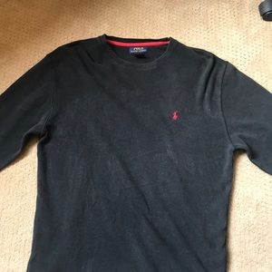 Black polo crew neck sweater.